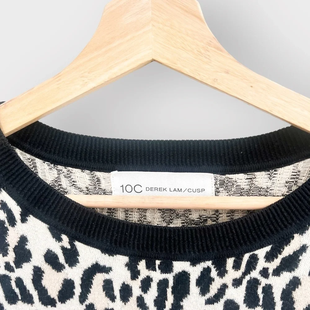 10C DEREK LAM / CUSP Black, White, & Pink Leopard Pullover Sweater